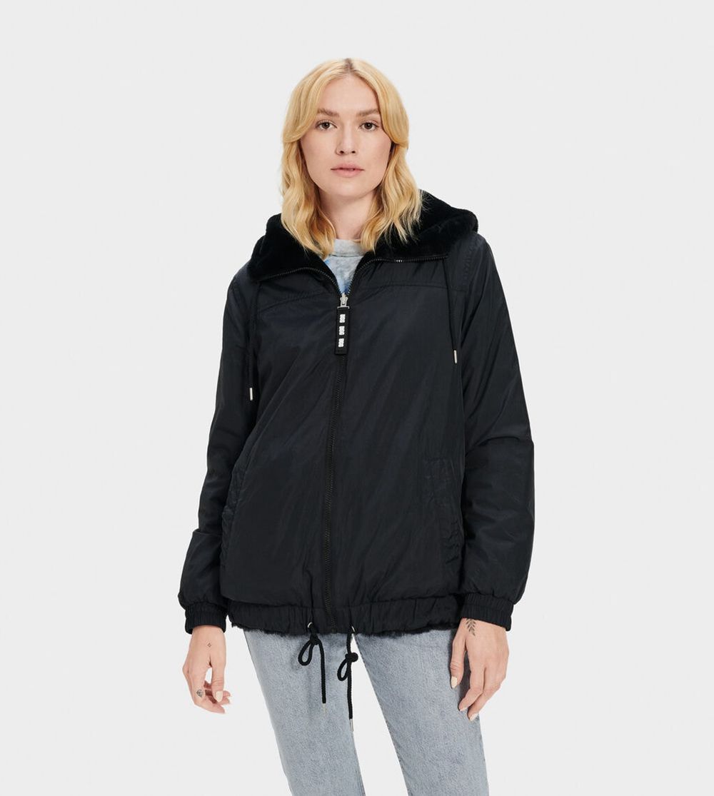 Ugg Hoodie Womens - Ugg Kayleigh Reversible Black - 639RUZCYX